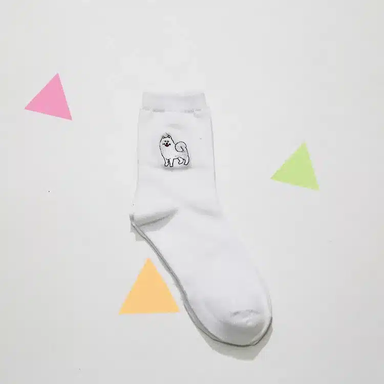 cute animal husky embroidery women cotton white socks lovely dog Jacquard female pure color socks funny kawaii pug meias soks 14