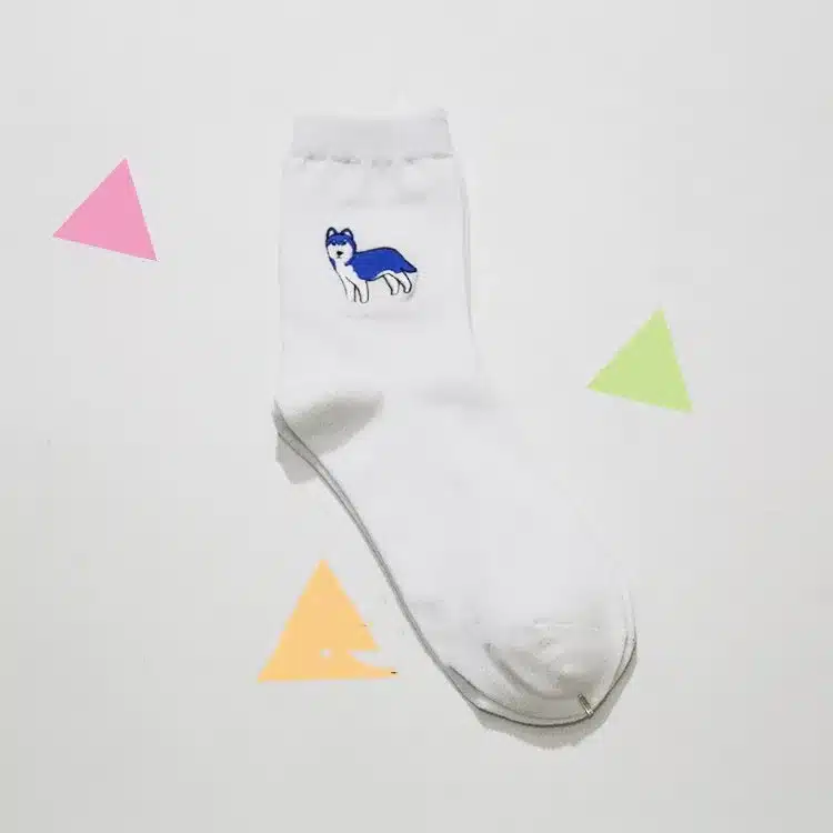 cute animal husky embroidery women cotton white socks lovely dog Jacquard female pure color socks funny kawaii pug meias soks 16