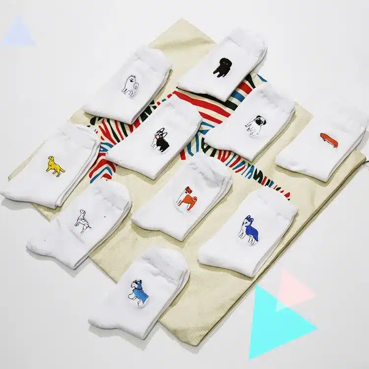 cute animal husky embroidery women cotton white socks lovely dog Jacquard female pure color socks funny kawaii pug meias soks 18