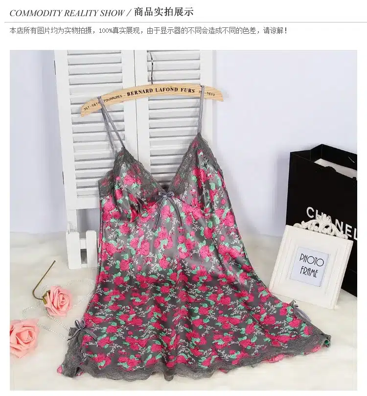 Ladies Sexy Silk Satin Night Dress Sleeveless Nighties V-neck Nightgown Solid Nightdress Lace Night Gown Sleepwear For Women 11