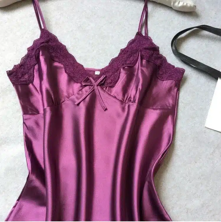 Ladies Sexy Silk Satin Night Dress Sleeveless Nighties V-neck Nightgown Solid Nightdress Lace Night Gown Sleepwear For Women 20