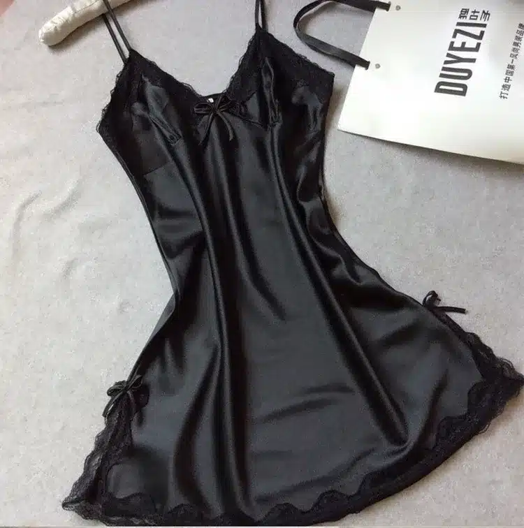 Ladies Sexy Silk Satin Night Dress Sleeveless Nighties V-neck Nightgown Solid Nightdress Lace Night Gown Sleepwear For Women 24