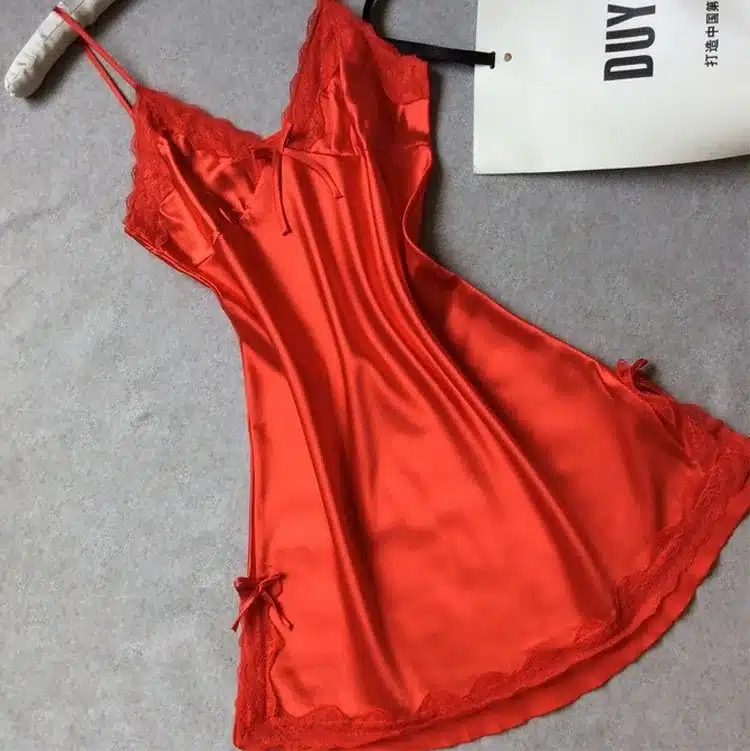 Ladies Sexy Silk Satin Night Dress Sleeveless Nighties V-neck Nightgown Solid Nightdress Lace Night Gown Sleepwear For Women 26