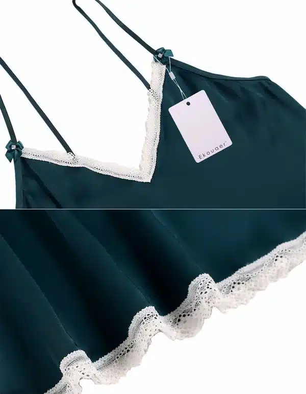 Ekouaer Women Clothes for Summer Shorts Sets V-Neck Sleepwear Satin Pajama women's Pajamas Spaghetti Strap Lace Sexy Pajama Set 15