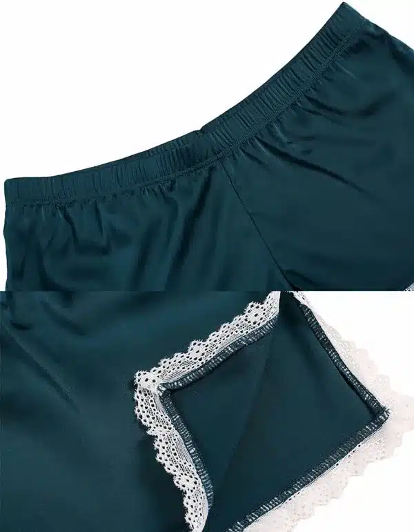 Ekouaer Women Clothes for Summer Shorts Sets V-Neck Sleepwear Satin Pajama women's Pajamas Spaghetti Strap Lace Sexy Pajama Set 16