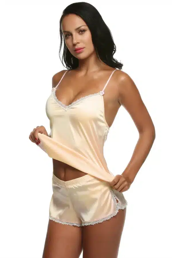 Ekouaer Women Clothes for Summer Shorts Sets V-Neck Sleepwear Satin Pajama women's Pajamas Spaghetti Strap Lace Sexy Pajama Set 20