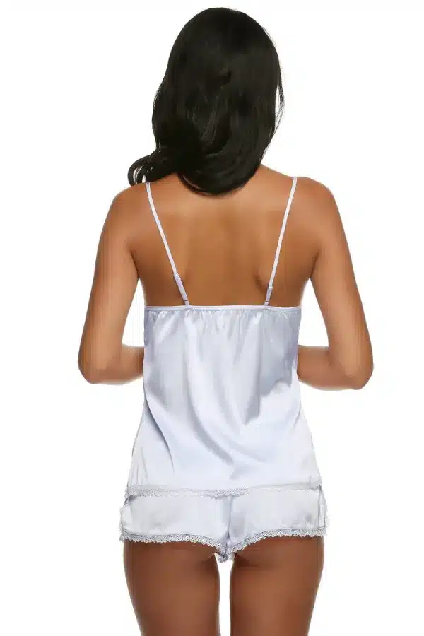 Ekouaer Women Clothes for Summer Shorts Sets V-Neck Sleepwear Satin Pajama women's Pajamas Spaghetti Strap Lace Sexy Pajama Set 30