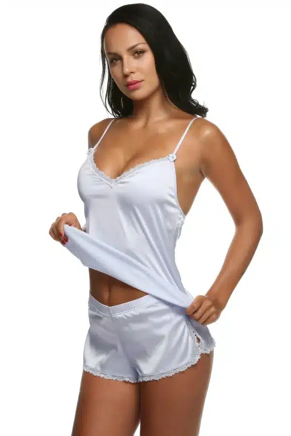 Ekouaer Women Clothes for Summer Shorts Sets V-Neck Sleepwear Satin Pajama women's Pajamas Spaghetti Strap Lace Sexy Pajama Set 29