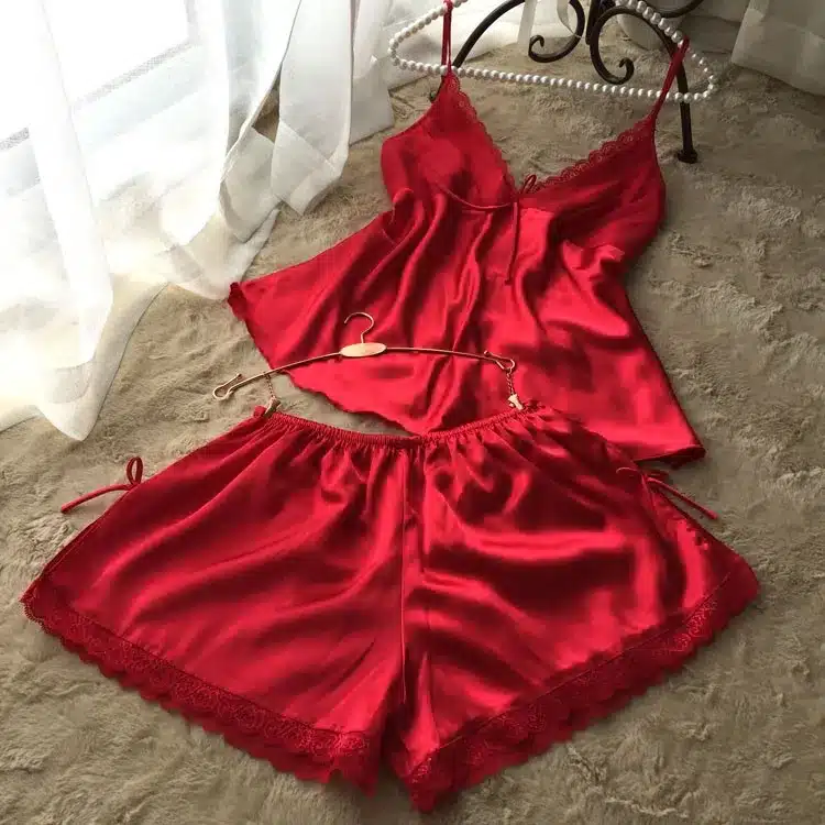 Lisacmvpnel PIJAMA New V-Neck rayon silk women's sleepwear spaghetti strap lace sexy pajama set 34