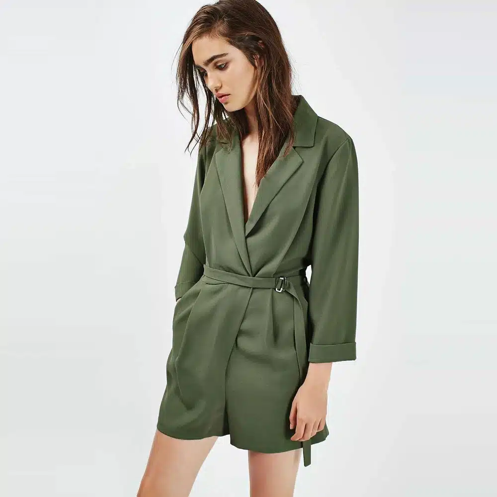 HYH HAOYIHUI Women Romper Solid Green Long Sleeve Deep V Neck Playsuit Drawstring Elegant Streetwear Sexy Casual Jumpsuit 17