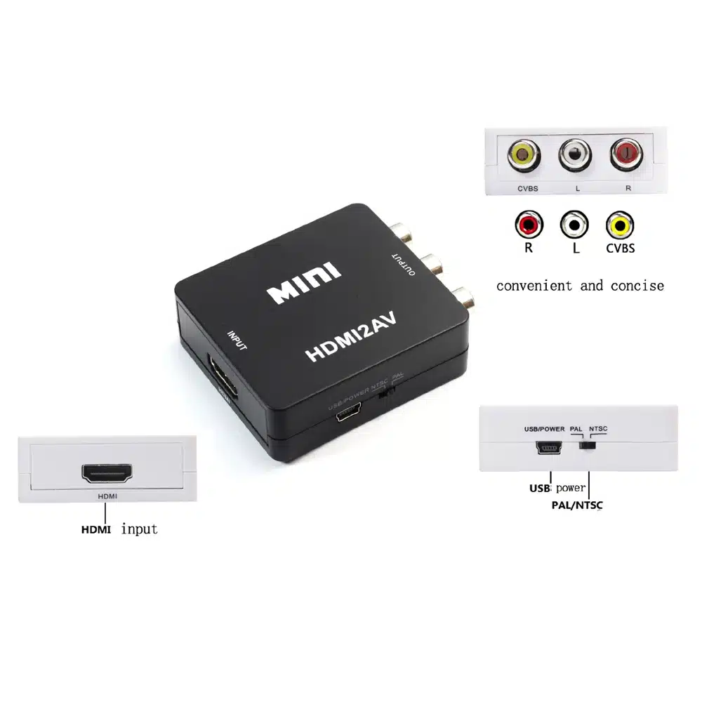 AIXXCO HD 1080P HDMI To AV/RCA CVBS Adapter Mini HDMI2AV Video Converter Box For HDTV TV PS3 Computer PC VCR NTSC 15