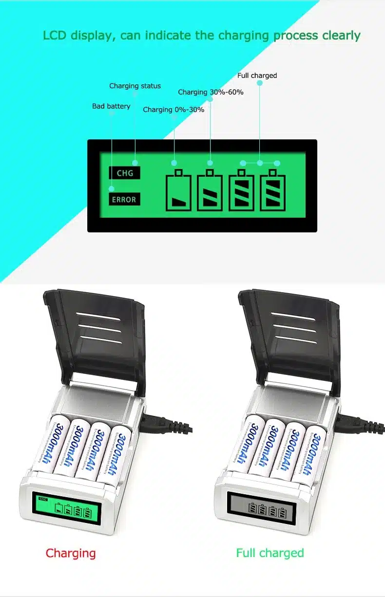 LCD Display With 4 Slots Smart Intelligent Battery Charger For AA / AAA NiCd NiMh Rechargeable Batteries 22