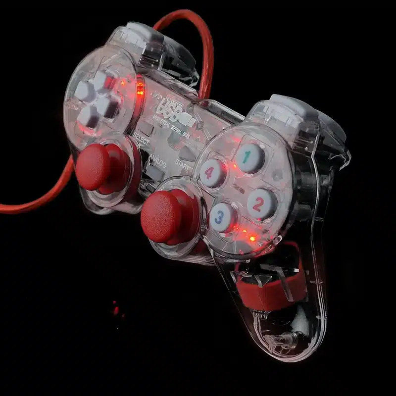 3 Colors Transparent LED Wired USB Gamepad Double Vibration Joystick Game Controller Joypad For PC Laptop For Win7/10/XP Clear 3