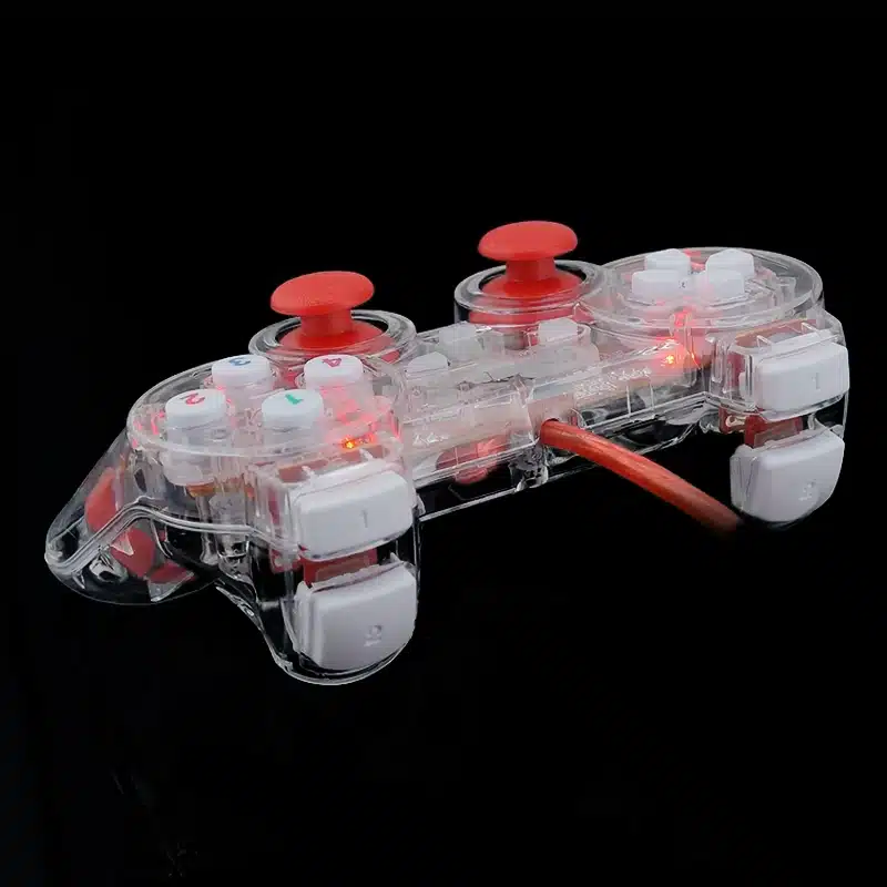 3 Colors Transparent LED Wired USB Gamepad Double Vibration Joystick Game Controller Joypad For PC Laptop For Win7/10/XP Clear 4