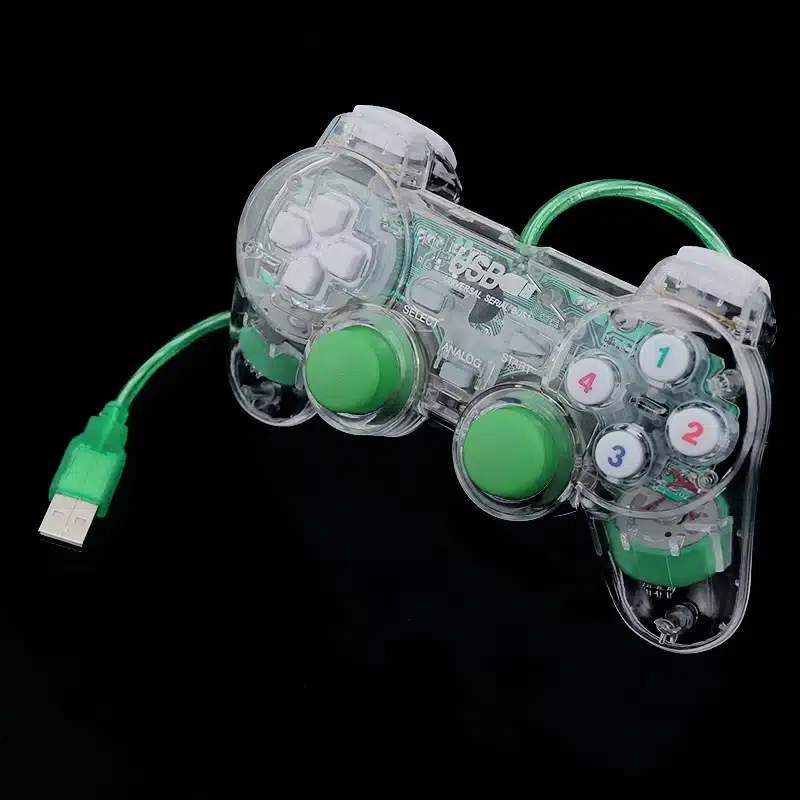 3 Colors Transparent LED Wired USB Gamepad Double Vibration Joystick Game Controller Joypad For PC Laptop For Win7/10/XP Clear 5