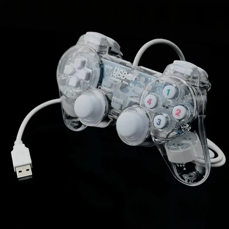3 Colors Transparent LED Wired USB Gamepad Double Vibration Joystick Game Controller Joypad For PC Laptop For Win7/10/XP Clear 7