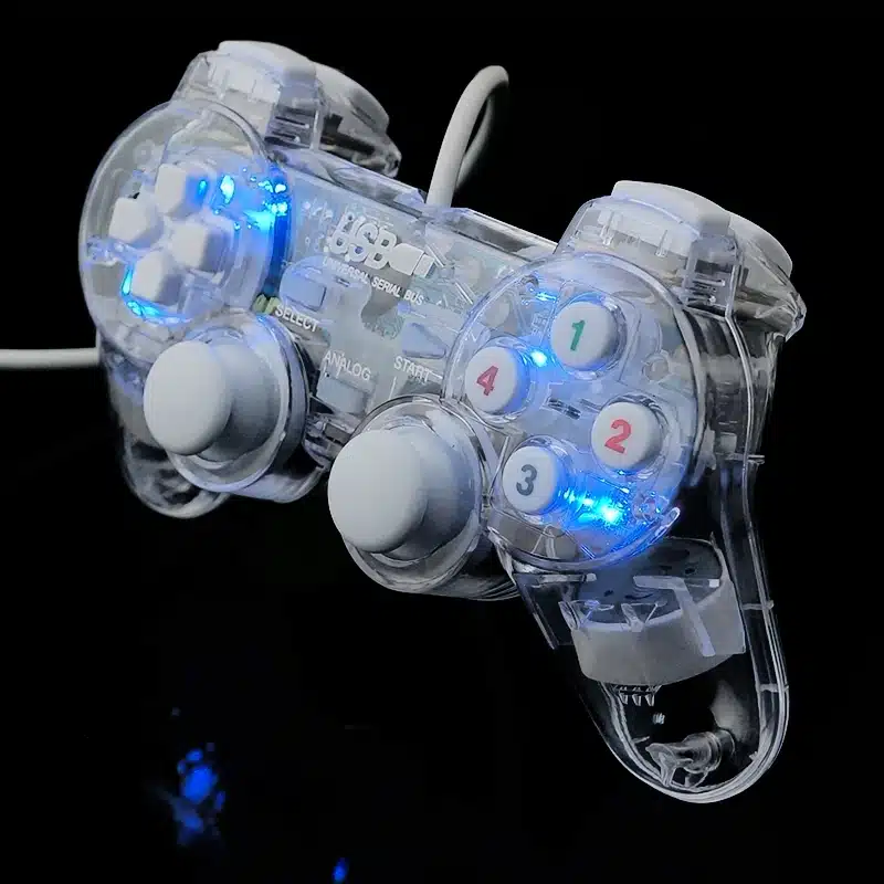 3 Colors Transparent LED Wired USB Gamepad Double Vibration Joystick Game Controller Joypad For PC Laptop For Win7/10/XP Clear 8