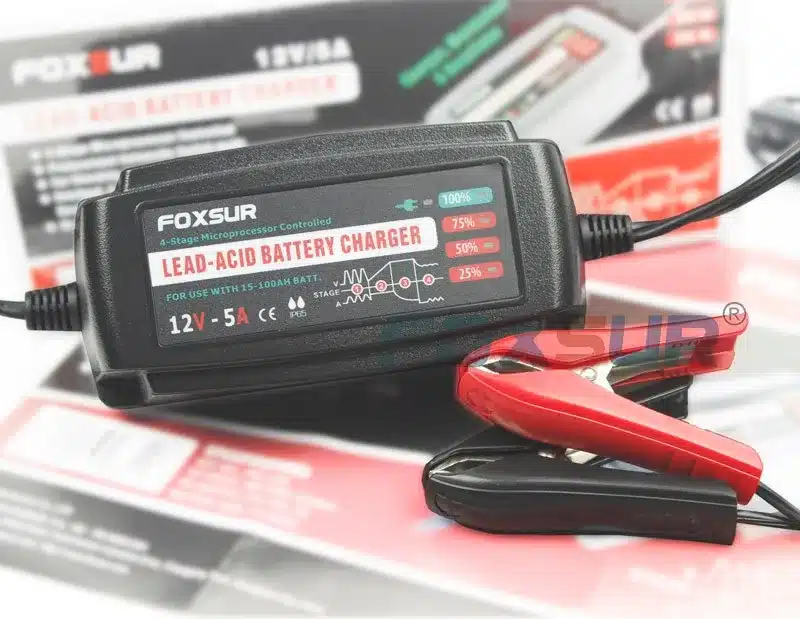 FOXSUR 12V 5A Automatic Smart Battery Charger, Maintainer & Desulfator for Lead Acid Batteries, Car Battery Charger 100-240V In 10
