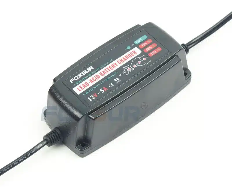 FOXSUR 12V 5A Automatic Smart Battery Charger, Maintainer & Desulfator for Lead Acid Batteries, Car Battery Charger 100-240V In 12