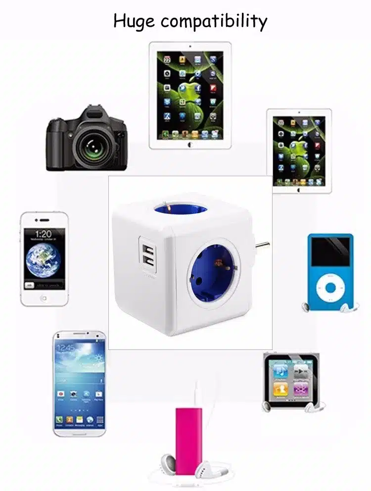 Allocacoc Smart Home PowerCube Socket EU Plug 4 Outlets 2 USB Ports Adapter Power Strip Extension Adapter Multi Switched Socket 13