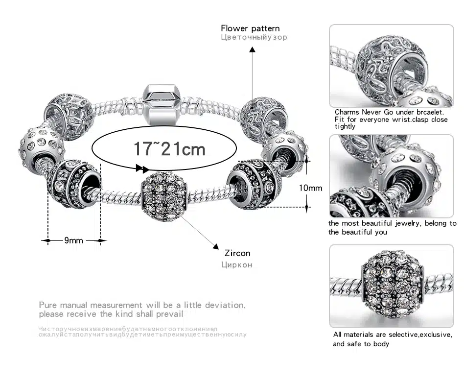 BELAWANG Fashion Women Bracelet Silver Color Crystal Bead Charm Bracelet For Women Christmas Jewelry Original Bracelets Gift 28
