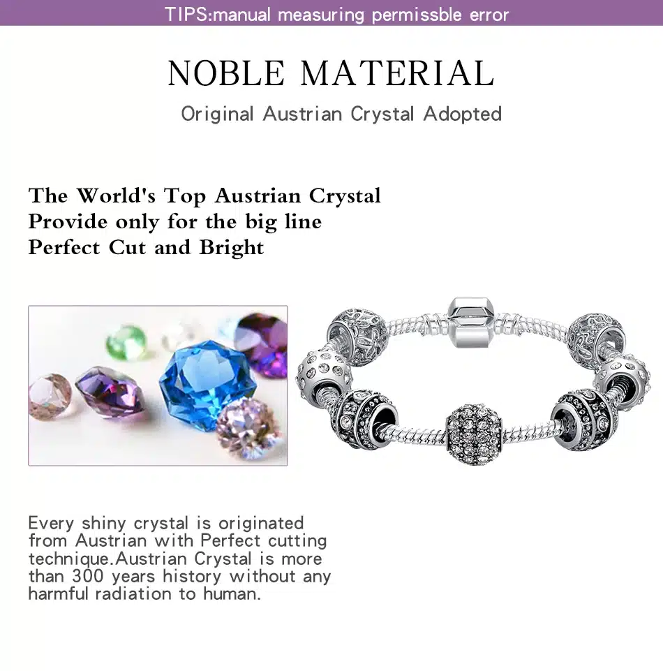 BELAWANG Fashion Women Bracelet Silver Color Crystal Bead Charm Bracelet For Women Christmas Jewelry Original Bracelets Gift 29