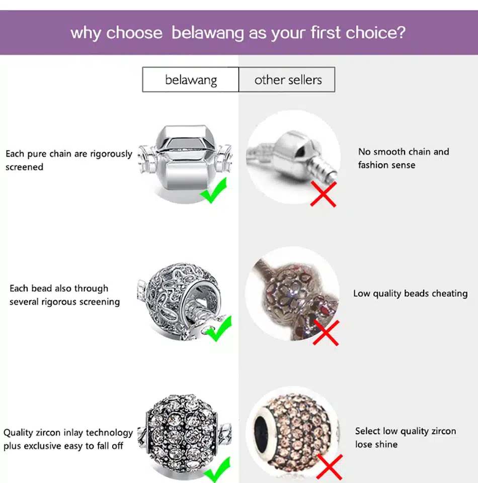 BELAWANG Fashion Women Bracelet Silver Color Crystal Bead Charm Bracelet For Women Christmas Jewelry Original Bracelets Gift 35