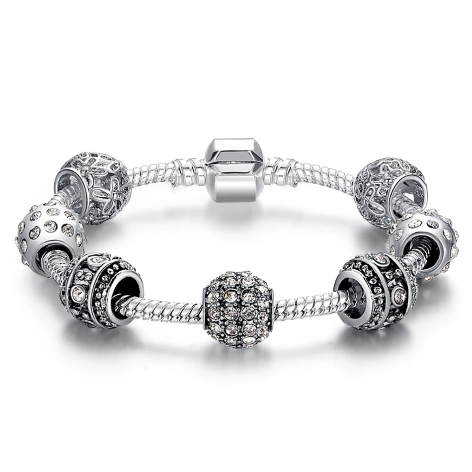 BELAWANG Fashion Women Bracelet Silver Color Crystal Bead Charm Bracelet For Women Christmas Jewelry Original Bracelets Gift 36