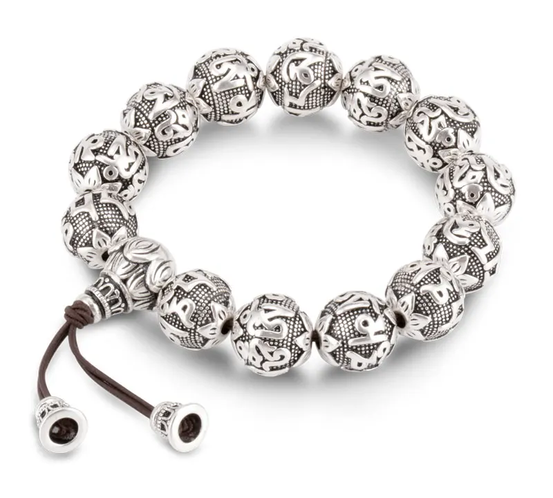 charm Fine Retro Tibetan Buddhism Plated Thai Silver rope Bracelet Men Six Words Mantras OM MANI PADME HUM Lotus Beads Bracelet 6