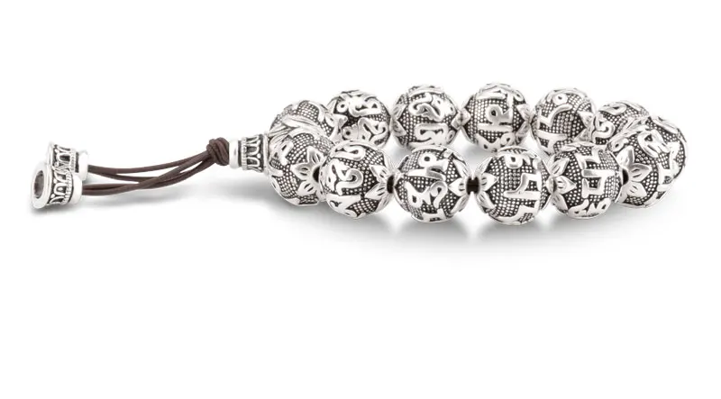 charm Fine Retro Tibetan Buddhism Plated Thai Silver rope Bracelet Men Six Words Mantras OM MANI PADME HUM Lotus Beads Bracelet 7