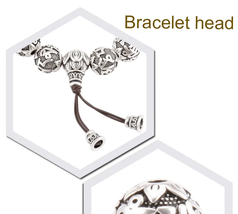 charm Fine Retro Tibetan Buddhism Plated Thai Silver rope Bracelet Men Six Words Mantras OM MANI PADME HUM Lotus Beads Bracelet 9