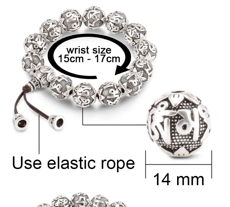 charm Fine Retro Tibetan Buddhism Plated Thai Silver rope Bracelet Men Six Words Mantras OM MANI PADME HUM Lotus Beads Bracelet 12