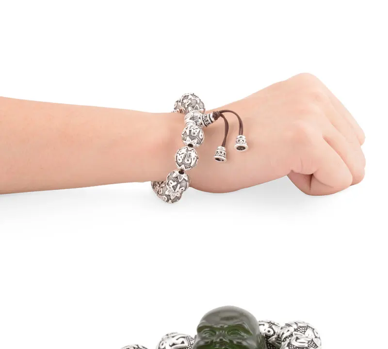 charm Fine Retro Tibetan Buddhism Plated Thai Silver rope Bracelet Men Six Words Mantras OM MANI PADME HUM Lotus Beads Bracelet 15
