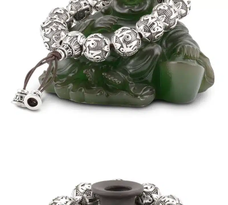 charm Fine Retro Tibetan Buddhism Plated Thai Silver rope Bracelet Men Six Words Mantras OM MANI PADME HUM Lotus Beads Bracelet 16