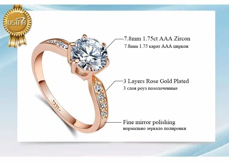 1.75ct AAA Zircon Engagement Rings for women Rose gold color Wedding rings female anel Austrian Crystals Jewelry top quality 17