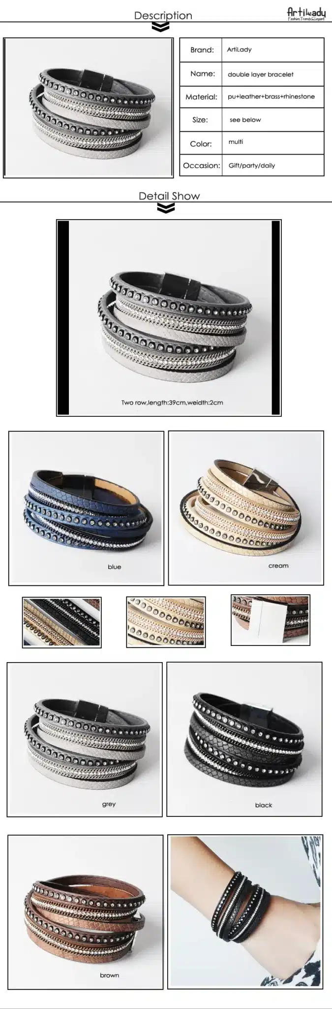 Artilady wrap leather bangle charm winter leather bracelet women jewelry BW 20