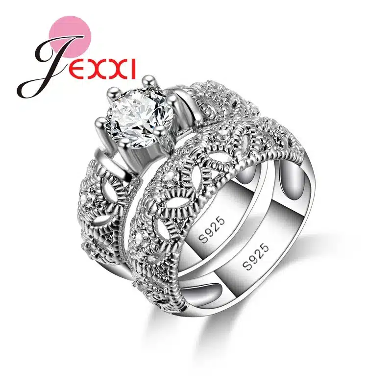 JEXXI Vintage Double Rings With Mask For Females 925 Sterling Silver Elegant Jewelry Big Round Shiny Accessories Wholesale 20