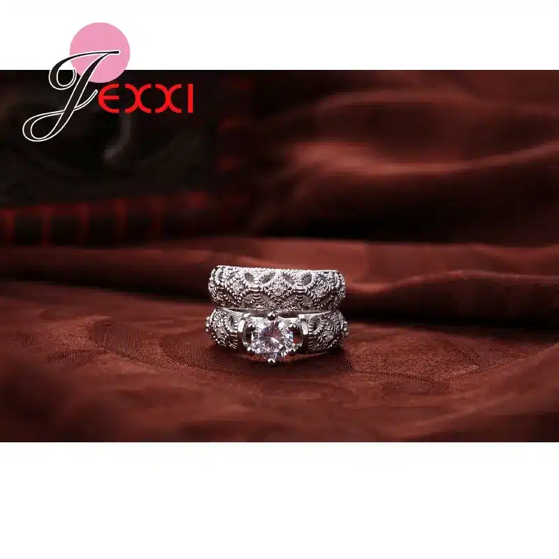 JEXXI Vintage Double Rings With Mask For Females 925 Sterling Silver Elegant Jewelry Big Round Shiny Accessories Wholesale 21