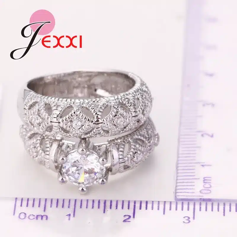 JEXXI Vintage Double Rings With Mask For Females 925 Sterling Silver Elegant Jewelry Big Round Shiny Accessories Wholesale 24
