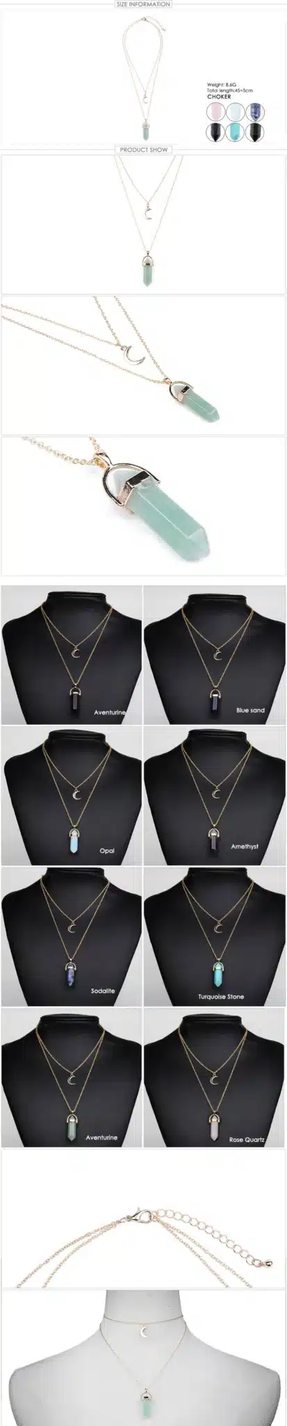 Artilady natural opal stone moon choker necklace fashion gold color stone stone crystal pendant necklace for women 11 20