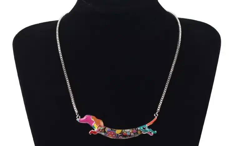 Bonsny Statement Metal Alloy Enamel Animal Pets Dachshund Dog Choker Necklace Chain Collar Pendant Fashion New Jewelry For Women 17