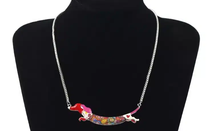 Bonsny Statement Metal Alloy Enamel Animal Pets Dachshund Dog Choker Necklace Chain Collar Pendant Fashion New Jewelry For Women 18