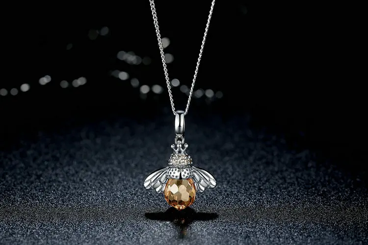 BAMOER 925 Sterling Silver Lovely Orange Bee Animal Pendants Necklace for Women Fine Jewelry CC035 22