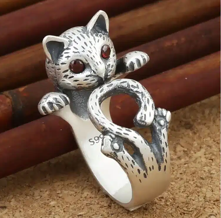 2016 new arrival high quality retro style cute cat Thai silver 925 sterling silver ladies`adjustable size rings jewelry gift 10
