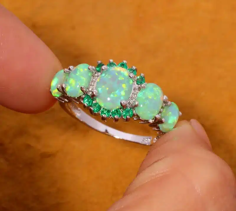 CiNily Created Green Fire Opal Crystal Silver Plated Ring Wholesale Retail Hot Sell for Women Jewelry Ring Size 5-12 OJ7552 14