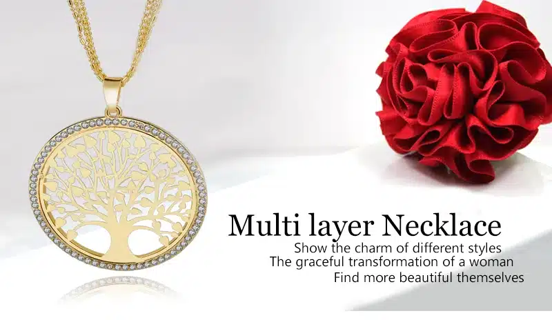 LongWay Tree Of Life Gold Color Long Necklace for Women Vintage Crystal Multilayer Pendant Necklace Female Jewelry Sne160124 5