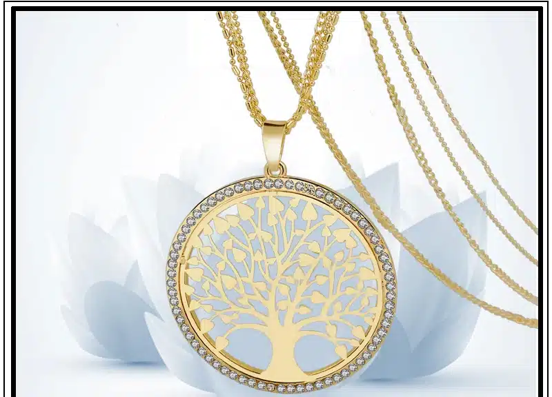 LongWay Tree Of Life Gold Color Long Necklace for Women Vintage Crystal Multilayer Pendant Necklace Female Jewelry Sne160124 6