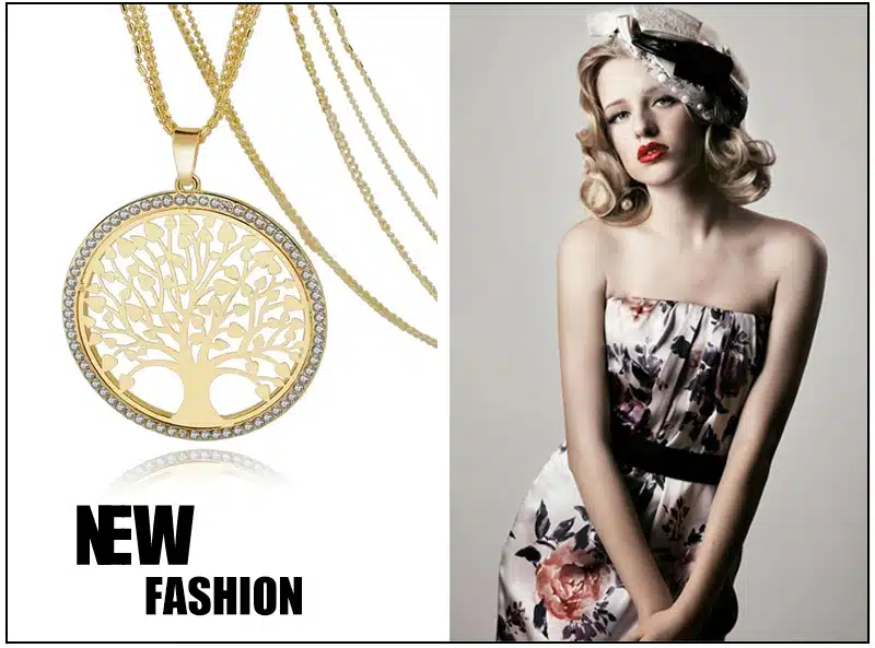LongWay Tree Of Life Gold Color Long Necklace for Women Vintage Crystal Multilayer Pendant Necklace Female Jewelry Sne160124 10