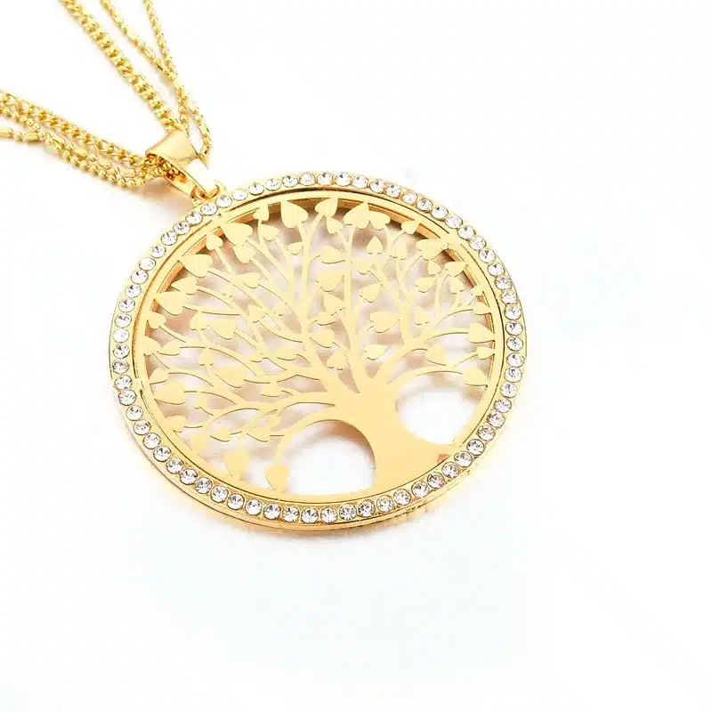 LongWay Tree Of Life Gold Color Long Necklace for Women Vintage Crystal Multilayer Pendant Necklace Female Jewelry Sne160124 18