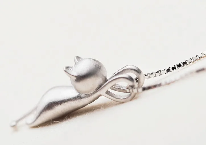 Genuine 925 Sterling Silver Necklaces Cats Pendants&Necklaces Sterling Silver 925 Kitty Necklace Fine Jewelry Colar de Plata D1 12
